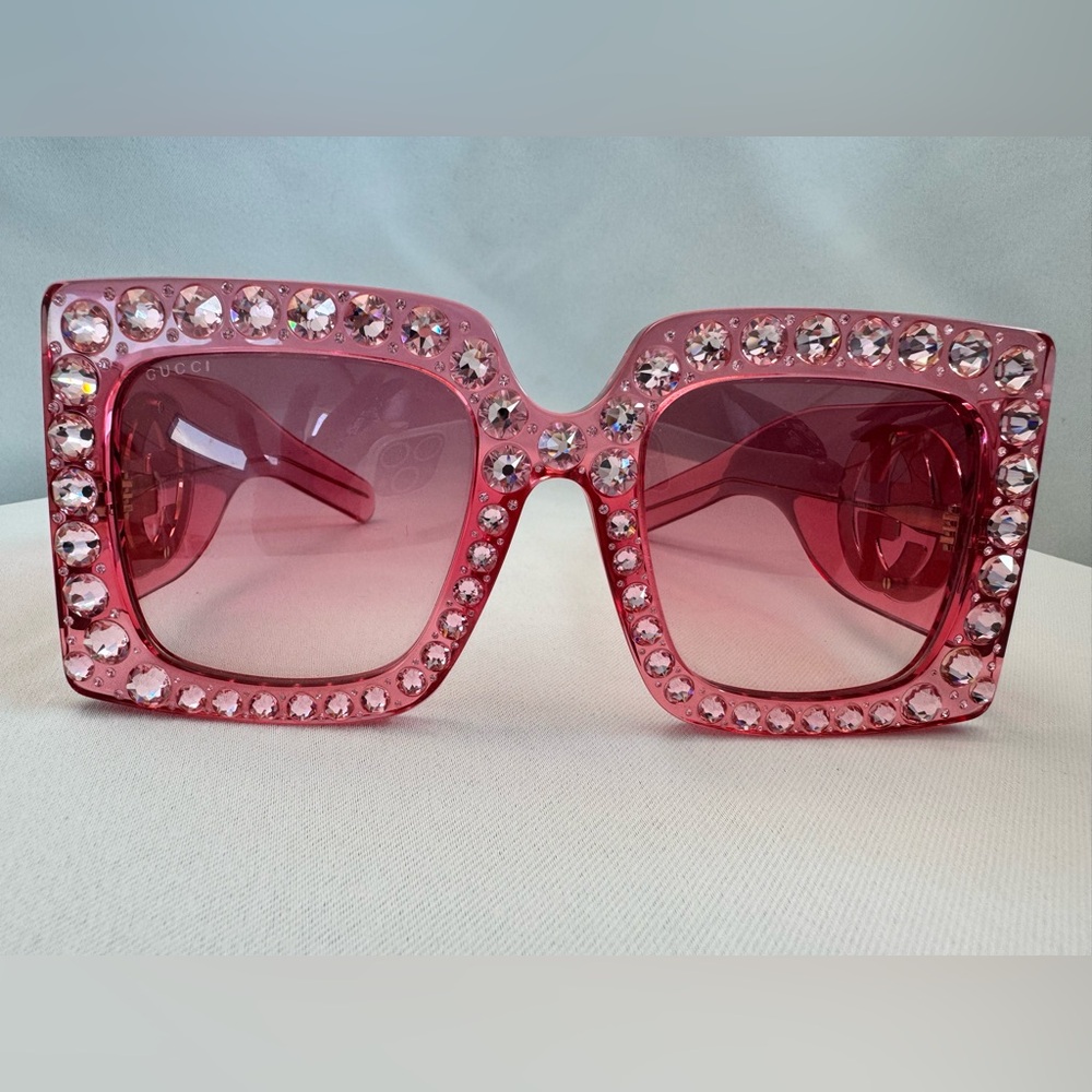 Gucci Acetate Crystal Oversize Forever Hollywood Sunglasses Pink